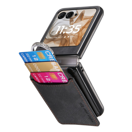 適用Moto Razr60鑲鑽飾指環手機殼錢包零錢夾插卡razr60Ultra外殼
