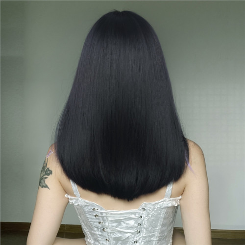 假髮女長髮減齡黑色棕色自然齊劉海萬用cos圓臉jk中長直全頭套