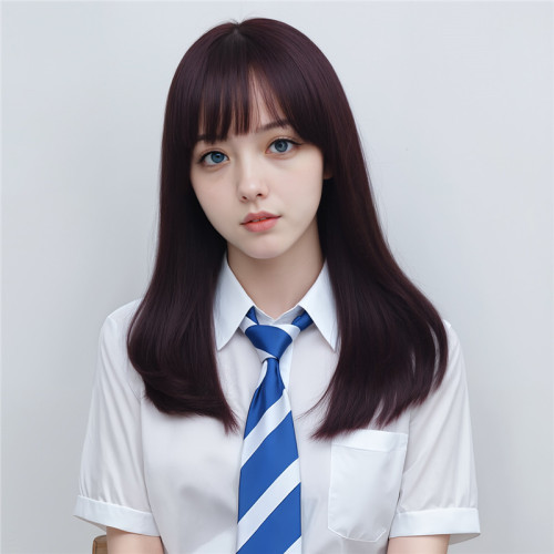 假髮女長髮減齡黑色棕色自然齊劉海萬用cos圓臉jk中長直全頭套