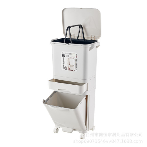 家用廚房垃圾桶高顔值創意大容量三層按壓帶蓋乾溼分類廚餘垃圾桶