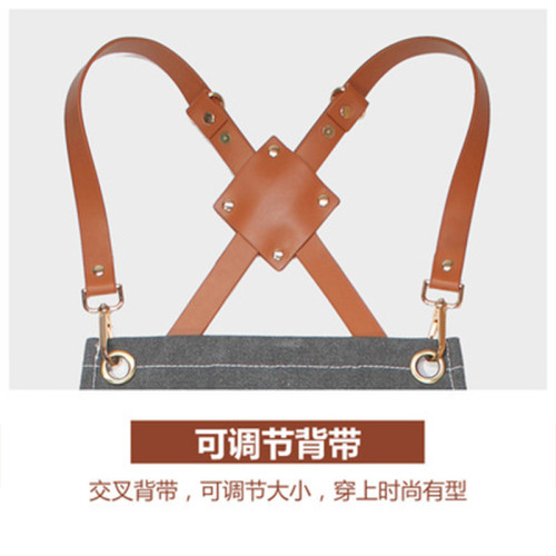 亞馬遜牛仔圍裙口袋皮條創意皮革背帶理髮師工作服厚帆布圍裙批髮