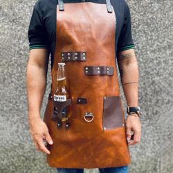 戶外燒烤圍裙PU皮革野餐BBQ酒瓶套多功能防油汙工作圍裙廠家批髮