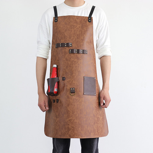 戶外燒烤圍裙PU皮革野餐BBQ酒瓶套多功能防油汙工作圍裙廠家批髮