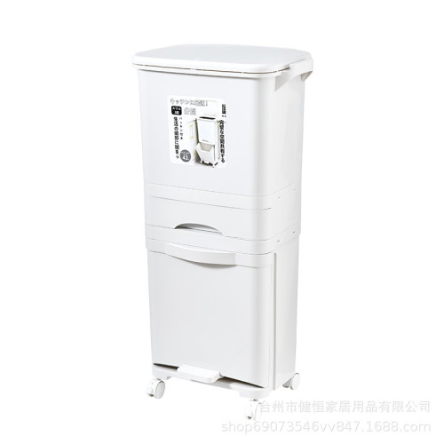 家用創意廚房垃圾桶廚餘垃圾乾溼分類三層可移動按壓垃圾桶高顔值