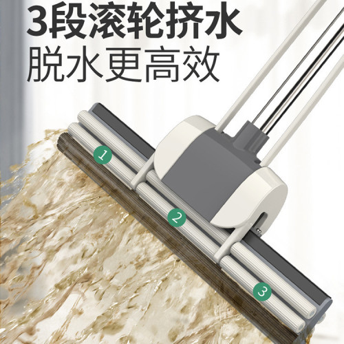拖把海綿拖把滾輪式家用擠水免手洗膠棉拖把大號拖地吸水輕便一拖