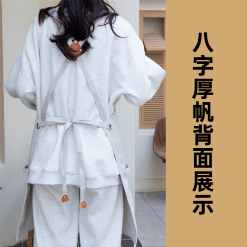 跨境帆布圍腰雙背帶餐飲燒烤咖啡店美甲廚房家務園藝圍裙現貨透氣