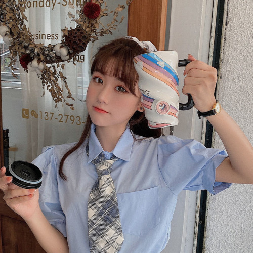 韓版可愛ins水杯大容量馬克杯帶蓋個性潮流情侶杯子少女心高顔值