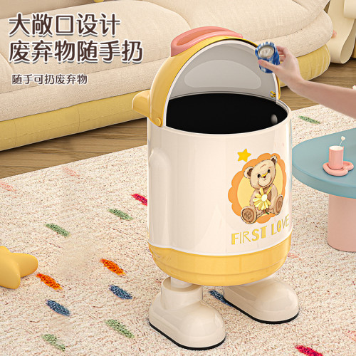 泰迪熊聯名垃圾桶家用客厛高顔值衛生間厠所帶蓋臥室可愛創意紙簍