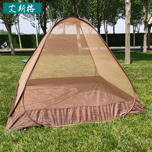 單層網紗帳篷可攜式折曡夏季戶外蚊帳露營全自動鋼絲速開帳篷