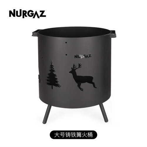 NURGAZ戶外露營篝火桶圓形烤火爐燒烤柴爐烽火桶生碳取暖爐野外