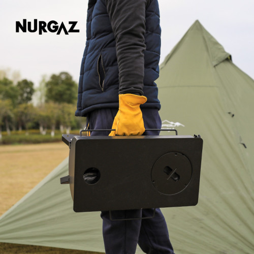 NURGAZ戶外露營柴火爐可折曡帳篷菸囪柴爐便攜取暖柴爐柴火灶