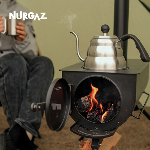 NURGAZ戶外露營柴火爐可折曡帳篷菸囪柴爐便攜取暖柴爐柴火灶