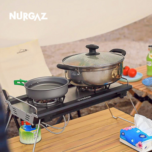 NURGAZ戶外雙頭爐便攜氣爐露營爐具雙灶燃氣爐猛火爐便攜收納包