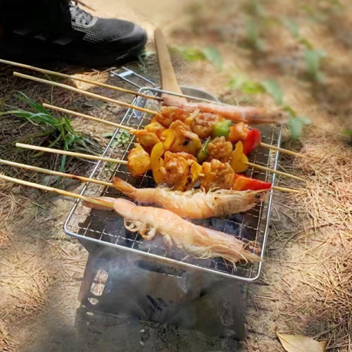 不鏽鋼折曡燒烤爐BBQ戶外野營燒烤架便攜式露營小型火爐迷你木