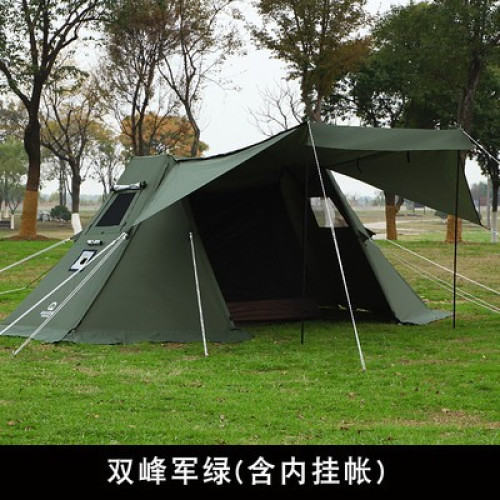露營戶外雙峰天幕塗銀布遮陽篷帳篷菸囪帳野營炊事帳超大防水牛津