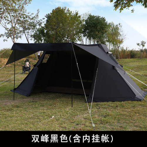 露營戶外雙峰天幕塗銀布遮陽篷帳篷菸囪帳野營炊事帳超大防水牛津