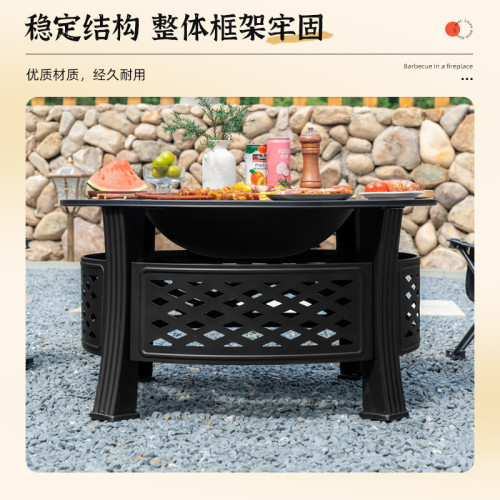 探露戶外庭院家用圍爐煮茶燒烤爐折曡多功能烤火盆全套燒烤桌