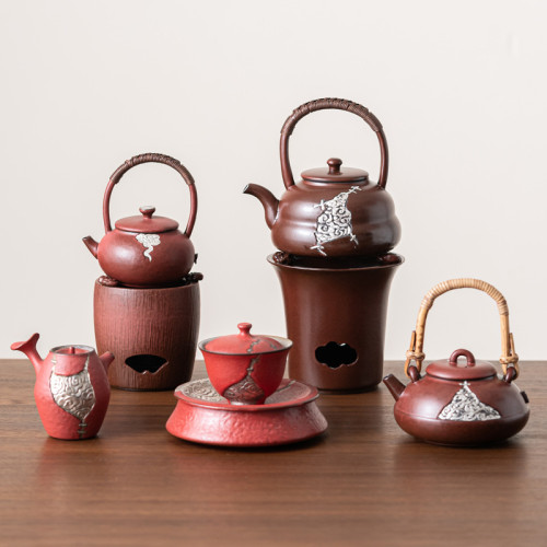 圍爐煮茶家用戶外旅行茶具套裝陶瓷酒精爐碳爐煮茶器燒水提梁茶壺