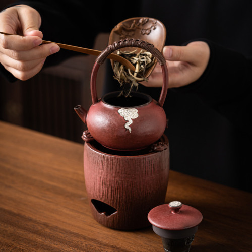 圍爐煮茶家用戶外旅行茶具套裝陶瓷酒精爐碳爐煮茶器燒水提梁茶壺