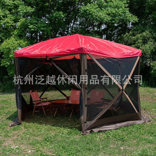 戶外野營六角網紗帳全套速開防蚊防雨防風可攜式露營帳篷蒙古包