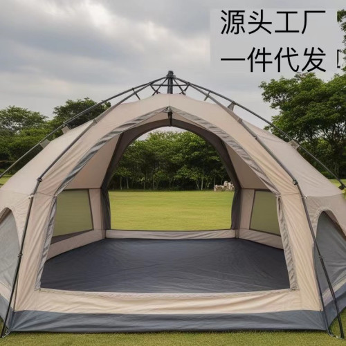 便攜式速開六角5到8人自動大帳篷雙層戶外露營帳篷自動蘑菇帳篷