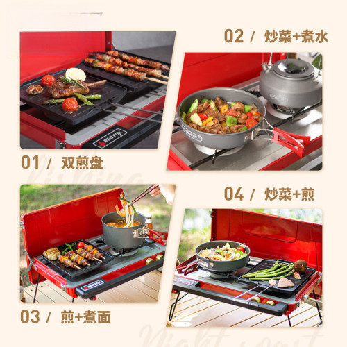 戶外燃氣燒烤爐子露營便攜式燒烤架子野炊烤磐鍋具瓦斯卡式爐
