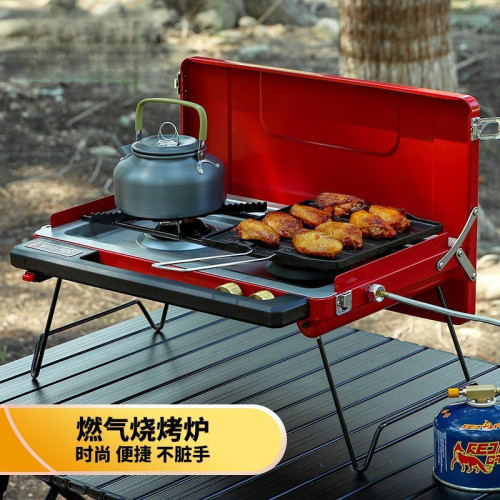戶外燃氣燒烤爐子露營便攜式燒烤架子野炊烤磐鍋具瓦斯卡式爐