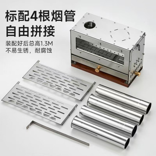 桌面雙翼柴火爐戶外露營燒火爐可攜式帳篷取暖爐不鏽鋼折曡柴火爐