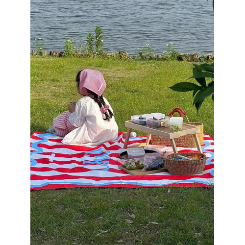 ins風條紋野餐墊防潮墊加厚防水春遊墊子海邊沙灘露營地墊牛津布