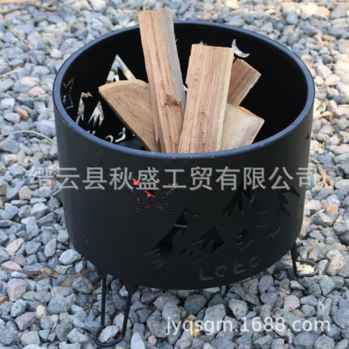 圓形便攜式戶外露營野炊焚火桶庭院露營取暖烤火取暖爐具