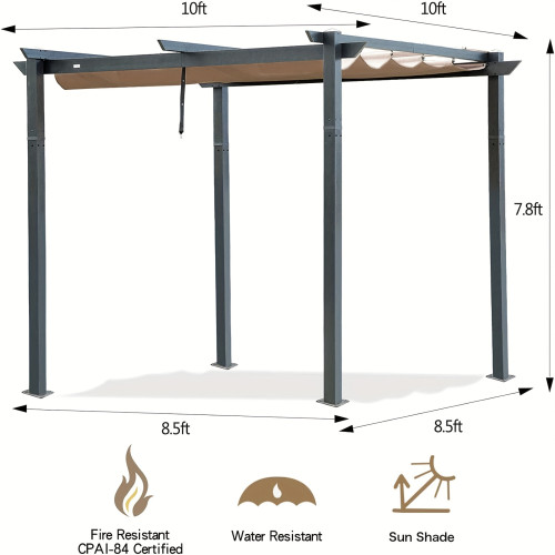 10' X 10' Aluminum Patio Pergola with Retractable Pergola