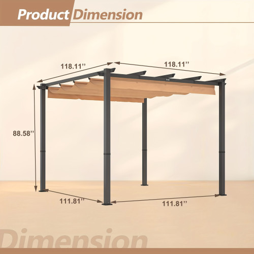 10' X 10' Aluminum Patio Pergola with Retractable Pergola