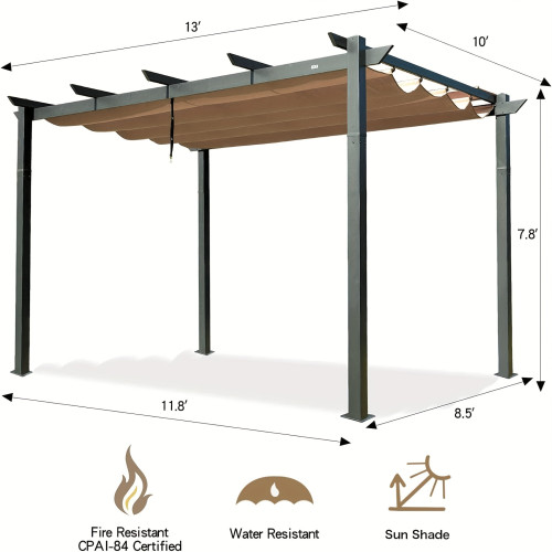 10' X 10' Aluminum Patio Pergola with Retractable Pergola