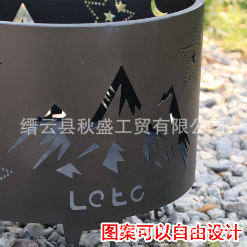 庭院露營取暖烤火取暖爐具圓形便攜式戶外露營野炊焚火桶