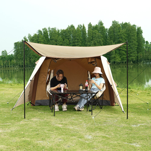 戶外野營旅遊露營自動充氣帳篷防雨防曬防風透氣大空間帶天幕