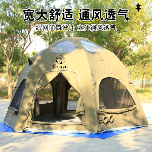 充氣帳篷戶外露營秋冬保暖野營過夜房屋軍綠球形棉布款可攜式
