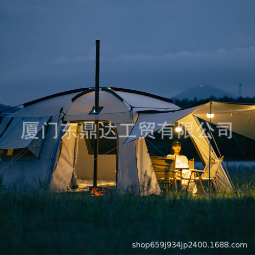 一室一厛隧道帳篷戶外露營野營過夜便攜折曡雙層加厚防暴雨大帳篷