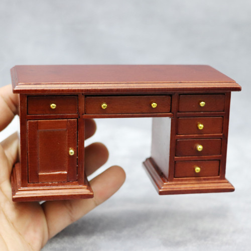 1:12娃娃屋dollhouse木質迷你家具復古書房場景書桌椅子寫字台