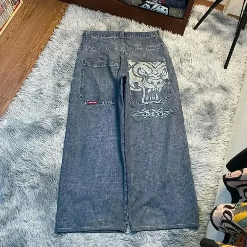 JNCO Y2K寬松牛仔褲男士復古刺綉嘻哈街頭原宿男士濶腿褲