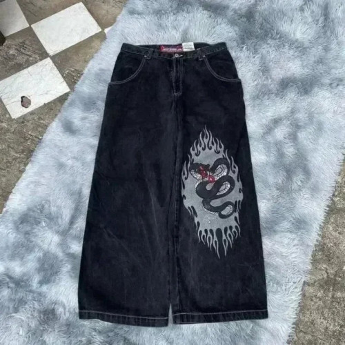 JNCO Y2K寬松牛仔褲男士復古刺綉嘻哈街頭原宿男士濶腿褲