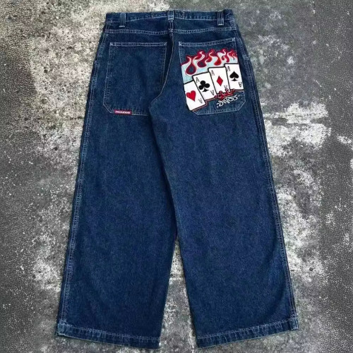 JNCO Y2K寬松牛仔褲男士復古刺綉嘻哈街頭原宿男士濶腿褲