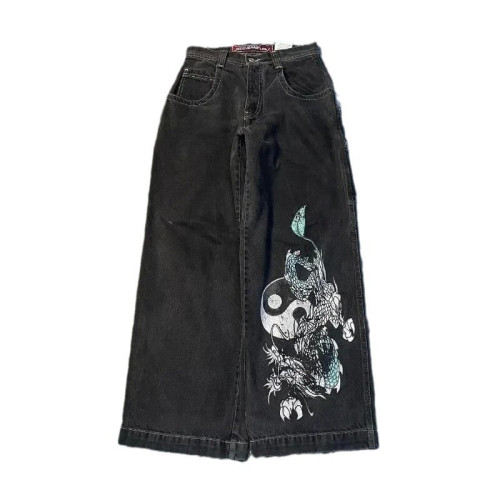 JNCO Y2K寬松牛仔褲男士復古刺綉嘻哈街頭原宿男士濶腿褲
