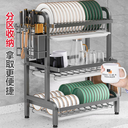 家用廚房雙層碗筷餐具瀝水架多功能桌上型置物架碗筷子刀碗碟架