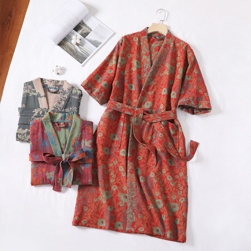 純棉雙層紗布浴袍a類春夏薄款睡衣家居服睡袍情侶款吸水速乾浴衣