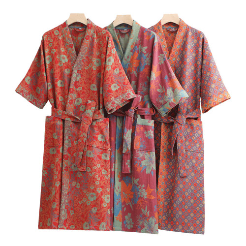 純棉雙層紗布浴袍a類春夏薄款睡衣家居服睡袍情侶款吸水速乾浴衣