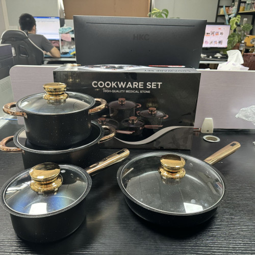 8pcs不鏽鋼鍋具套裝廚房套裝鍋具酒店麥飯石鍋具四套裝