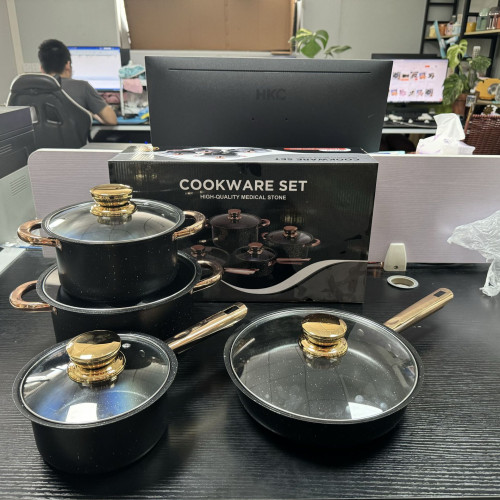 8pcs不鏽鋼鍋具套裝廚房套裝鍋具酒店麥飯石鍋具四套裝