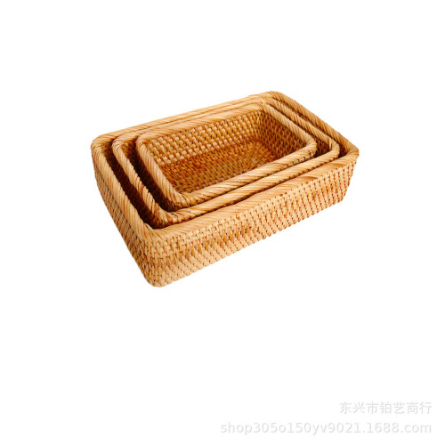 越南進口藤編收納筐桌面長方形玩具零食田園收納籃編織出口日本