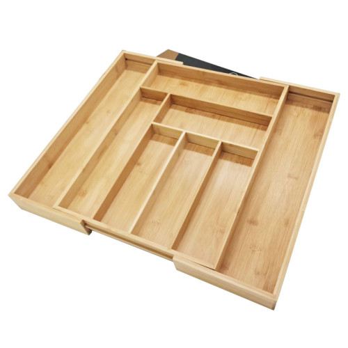 竹製分隔板可伸縮抽屜收納盒可擴展銀器廚房刀具收納盒餐具器文具