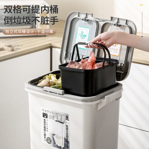 友耐廚房垃圾桶雙層一體大容量家用腳踏乾溼分離分類帶蓋大號日式